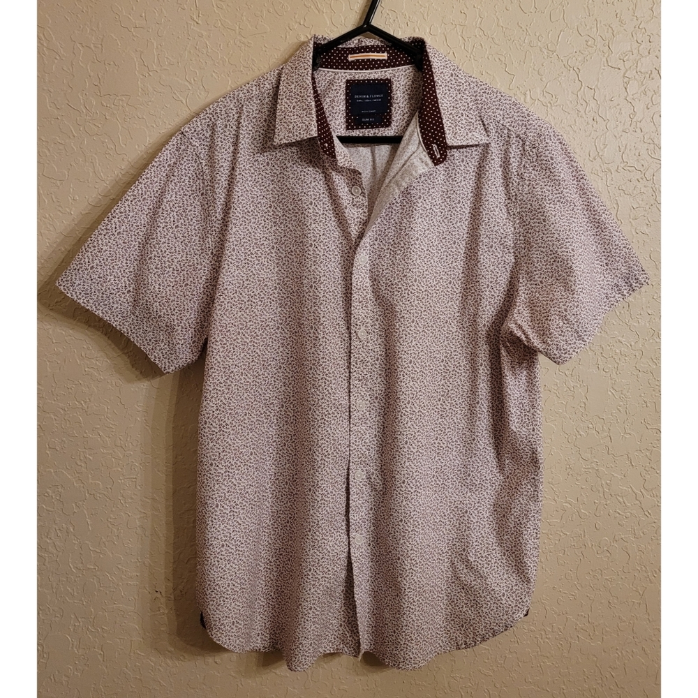 Denim & Flower Men's Shirt White & Maroon Size L